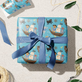 Pirate Cat Pattern for Boy and Girl Kids Birthday Cadeaupapier