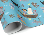 Pirate Cat Pattern for Boy and Girl Kids Birthday Cadeaupapier (Rol Hoek)