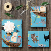 Pirate Cat Pattern for Boy and Girl Kids Birthday Inpakpapier Vel