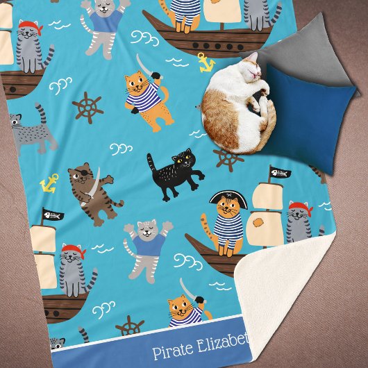 Pirate Cat Pattern for Boy and Girl Kinder Sherpa Deken