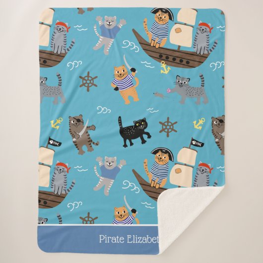 Pirate Cat Pattern for Boy and Girl Kinder Sherpa Deken (Voorkant)