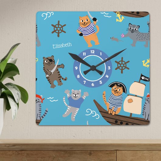 Pirate Cat Pattern for Boy and Girl Kinder Vierkante Klok