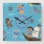 Pirate Cat Pattern for Boy and Girl Kinder Vierkante Klok (Voorkant)