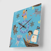Pirate Cat Pattern for Boy and Girl Kinder Vierkante Klok (Hoek)