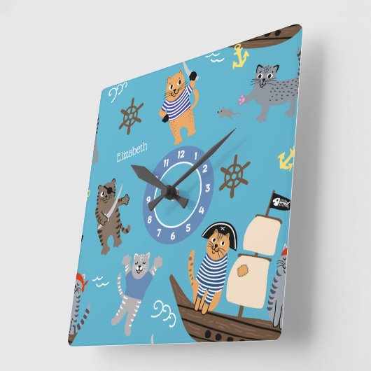 Pirate Cat Pattern for Boy and Girl Kinder Vierkante Klok (Hoek)