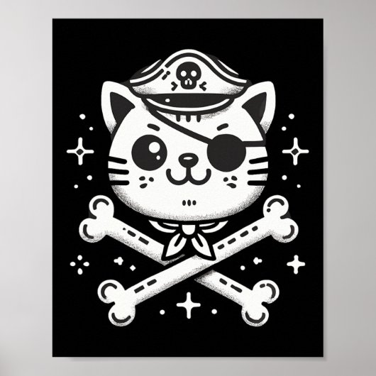 Pirate Cat Pirate Crew Verjaardagsfeest Matching Poster (Voorkant)