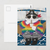 Pirate cat regenboog pluizige trui met een koffie briefkaart (Voorkant / Achterkant)
