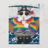 Pirate cat regenboog pluizige trui met een koffie briefkaart (Voorkant)