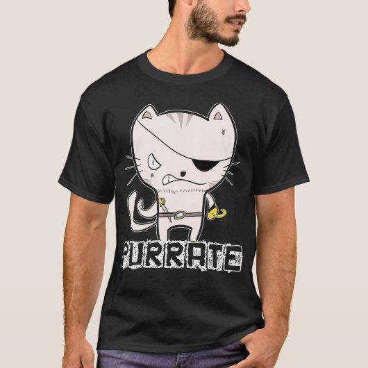 Pirate Cat Shirt Purrate Sword Kat Eye Patch Oce (Voorkant)