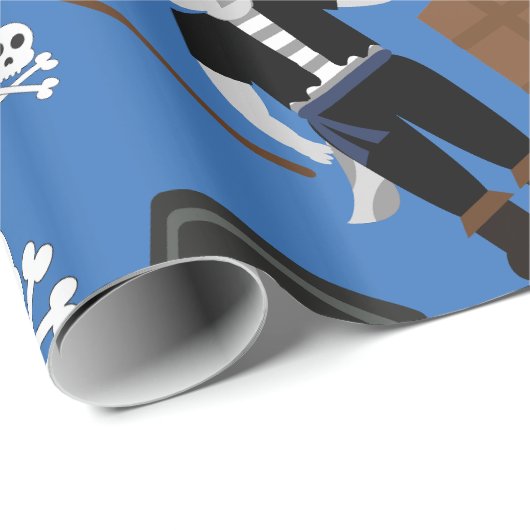 Pirate Cat Skull Crossbones Blauw Cadeaupapier (Rol Hoek)