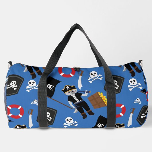 Pirate Cat Skull Crossbones Blauw Plunjezak (Achterkant)