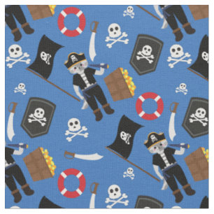 Pirate Cat Skull Crossbones Blauw Stof