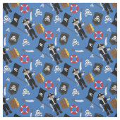 Pirate Cat Skull Crossbones Blauw Stof (Swatch)