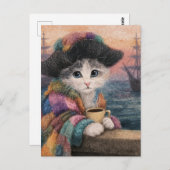 Pirate Cat With a Coffee Briefkaart (Voorkant / Achterkant)