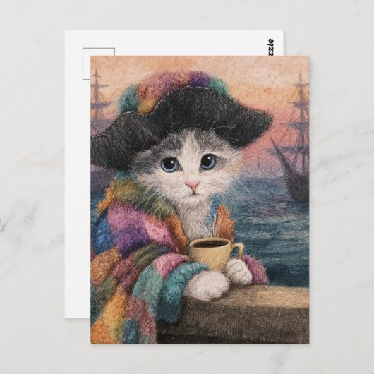 Pirate Cat With a Coffee Briefkaart (Voorkant / Achterkant)