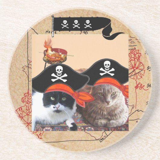 PIRATE CATS, BEHANDELING KAARTEN Praat als een Pir Zandsteen Onderzetter (Voorkant)