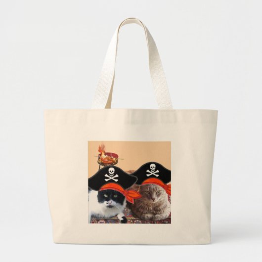 PIRATE CATS, spreek als een Pirate Dag Grote Tote Bag (Voorkant)