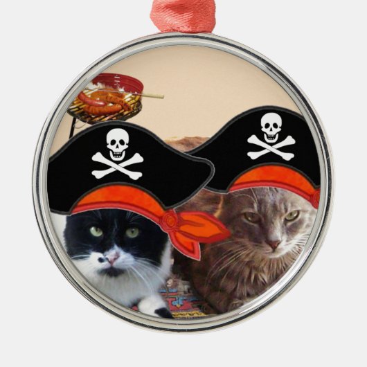 PIRATE CATS, spreek als een Pirate Dag Metalen Ornament (Voorkant)