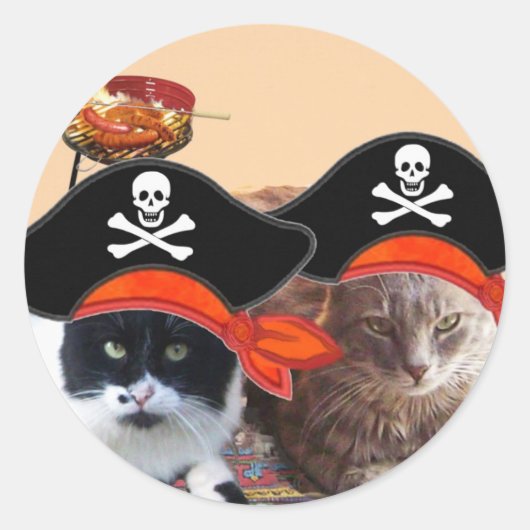 PIRATE CATS, spreek als een Pirate Dag Ronde Sticker (Voorkant)