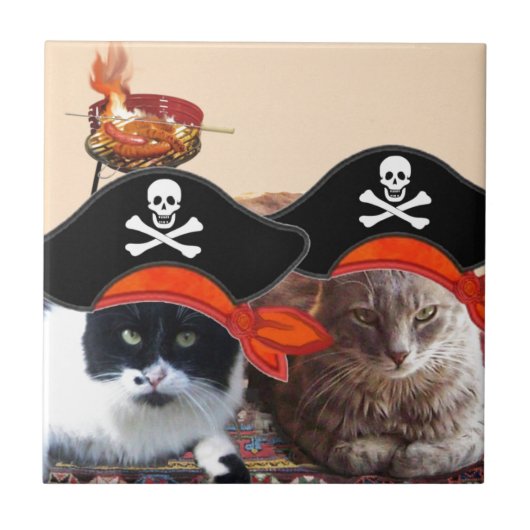 PIRATE CATS, spreek als een Pirate Dag Tegeltje (Voorkant)