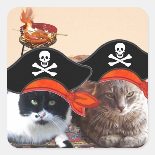 PIRATE CATS, spreek als een Pirate Dag Vierkante Sticker (Voorkant)