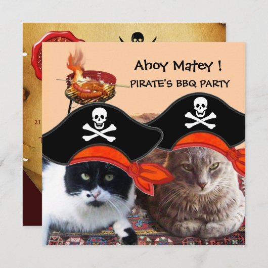PIRATE CATS, spreek als een Pirate Day Bbq Partij Kaart (Voorkant / Achterkant)