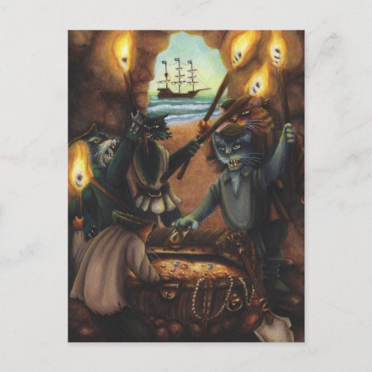 Pirate Cats Treasure Island Cave Fantasy Art Card Briefkaart (Voorkant)
