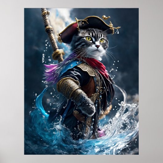 Pirate Cat's Watery Adventure - 8K Fotorealistisch Poster (Voorkant)