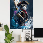 Pirate Cat's Watery Adventure - 8K Fotorealistisch Poster (Thuiskantoor)