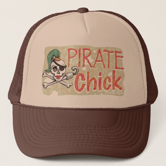 Pirate Chick Skull van Mudge Studios Trucker Pet (Voorkant)