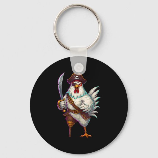 Pirate Chicken Grappig Halloween Kostuum Voor Mann Sleutelhanger (Voorkant)