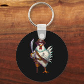 Pirate Chicken Grappig Halloween Kostuum Voor Mann Sleutelhanger (Voorkant)