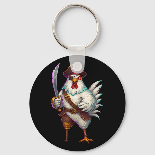 Pirate Chicken Grappig Halloween Kostuum Voor Mann Sleutelhanger (Voorkant)