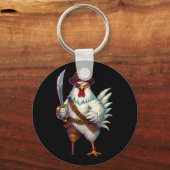 Pirate Chicken Grappig Halloween Kostuum Voor Mann Sleutelhanger (Voorkant)