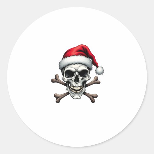 Pirate Christmas Skull & Crossbones Santa Hat. Got Ronde Sticker (Voorkant)