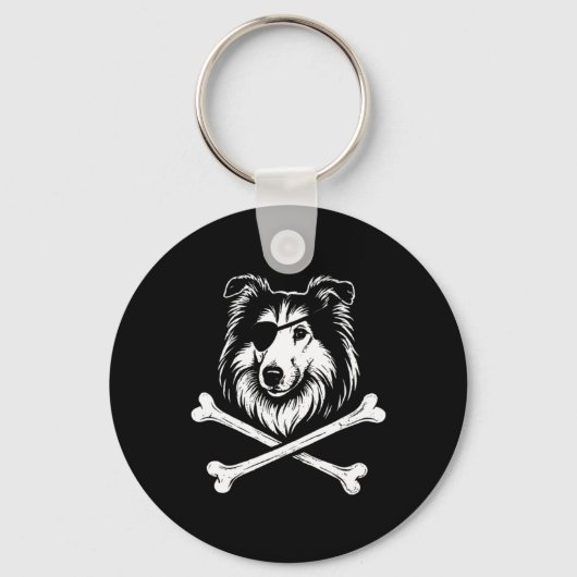 Pirate Collie Crossbones Schattige Hond Sleutelhanger (Voorkant)