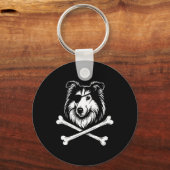 Pirate Collie Crossbones Schattige Hond Sleutelhanger (Voorkant)
