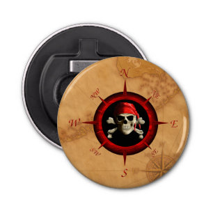 Pirate Compass-Roos en -kaart Button Flesopener