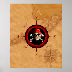 Pirate Compass-Roos en -kaart Poster