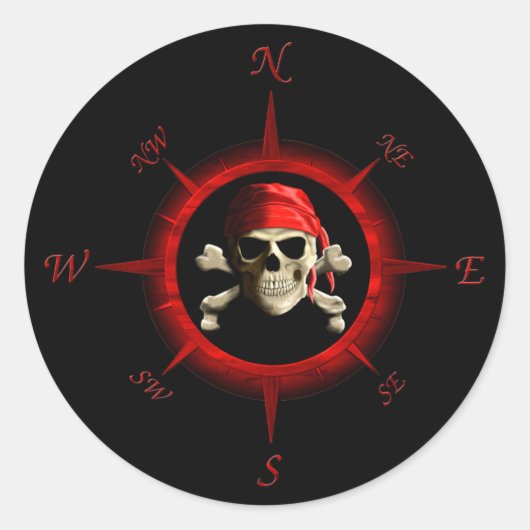 Pirate Compass Roos Ronde Sticker (Voorkant)