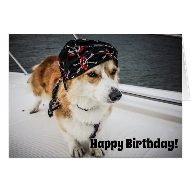 Pirate Corgi Birthday Card (Voorkant Horizontaal)