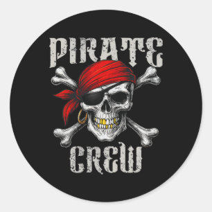 Pirate Crew Jolly Roger Vlag en schedelbotten Ronde Sticker