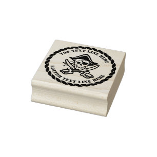 Pirate Crossbones Schedel met Jouw tekst 2 Lijnen Rubberstempel