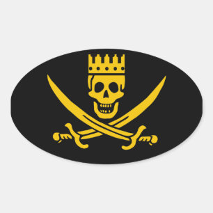 Pirate Crown oval sticker - verpakking van 20 stuk