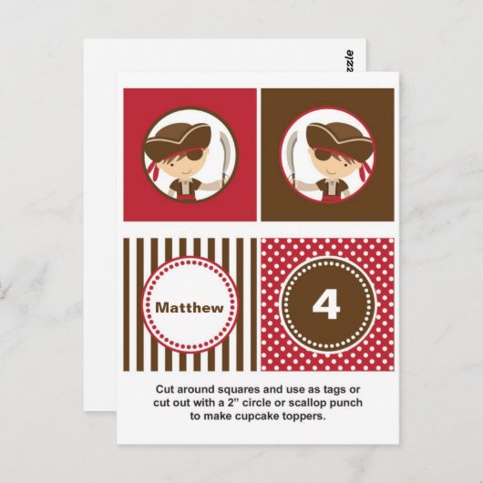 Pirate Cupcake Toppers Briefkaart (Voorkant / Achterkant)