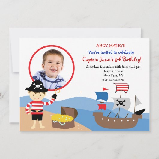 PIrate Custom Photo Birthday Party-uitnodigingen Kaart (Voorkant)