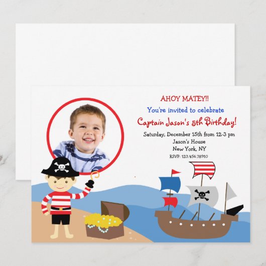 PIrate Custom Photo Birthday Party-uitnodigingen Kaart (Voorkant / Achterkant)