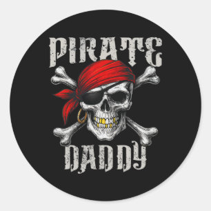 Pirate Daddy Jolly Roger Vlag en schedelbotten Ronde Sticker