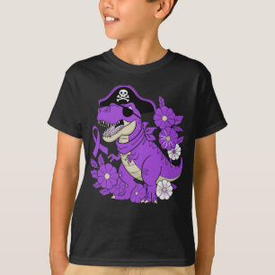 Pirate Dinosaur Paarse Lint Bewustzijn T-shirt