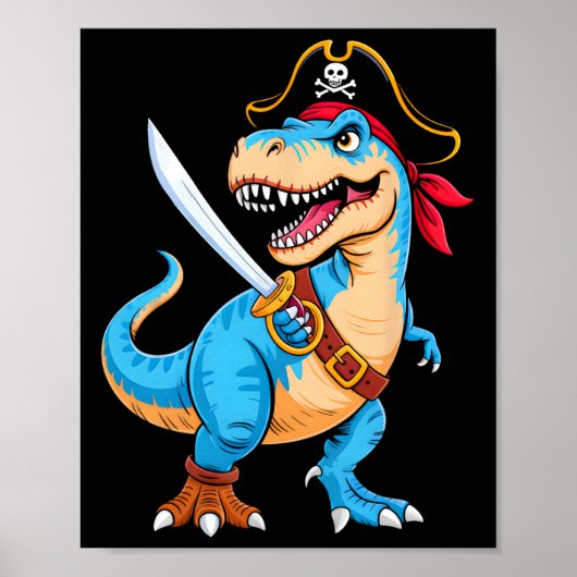 Pirate Dinosaur T Rex Boys Kinder Funny Halloween  Poster (Voorkant)